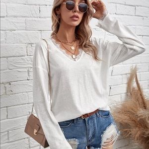 White long sleeve lace v-neck